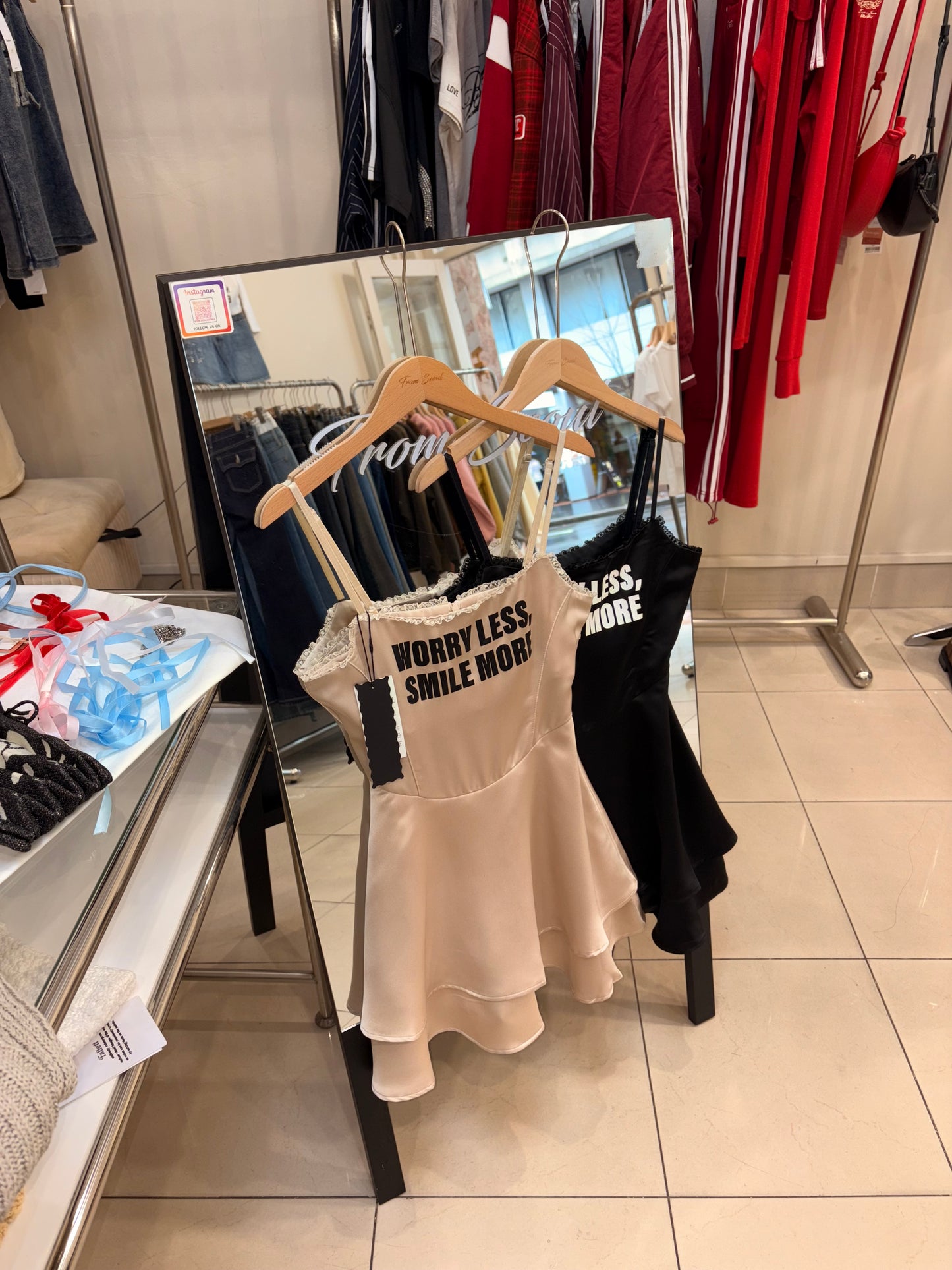 Youhee lettering satin flare mini dress