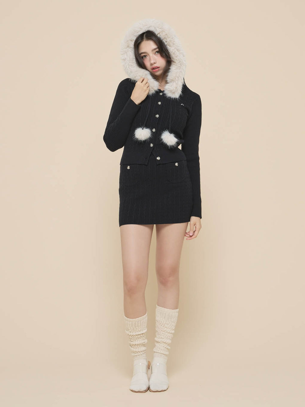 ANDMARY REO FUR KNIT SET UP BLACK