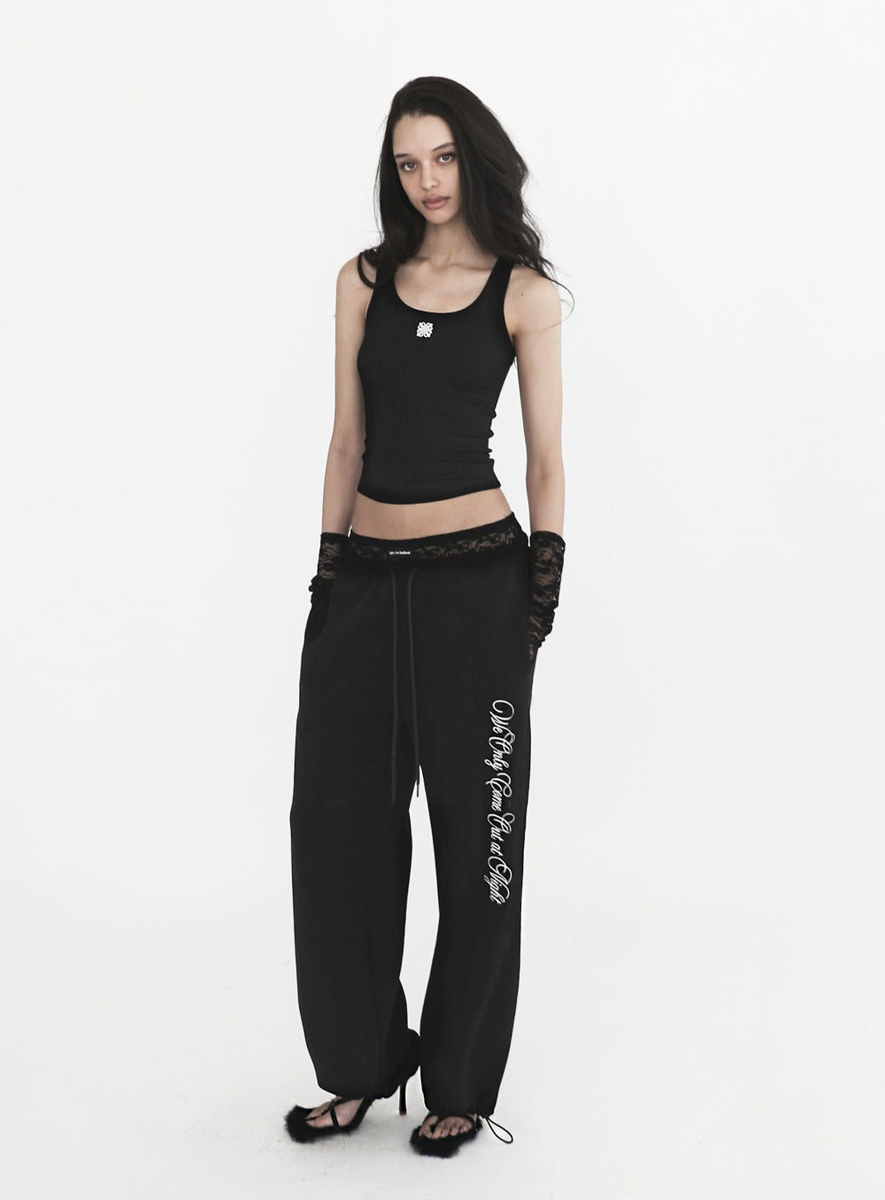Pure Lace Trim Jogger - Black