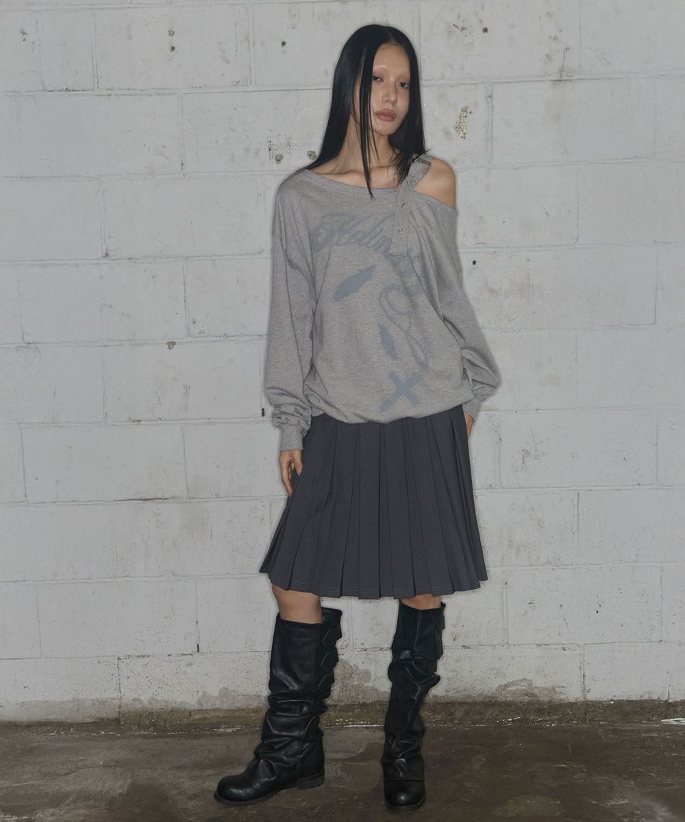 FANCYCLUB ONE SHOULDER BUCKLE SWEATSHIRT MELANGE GREY