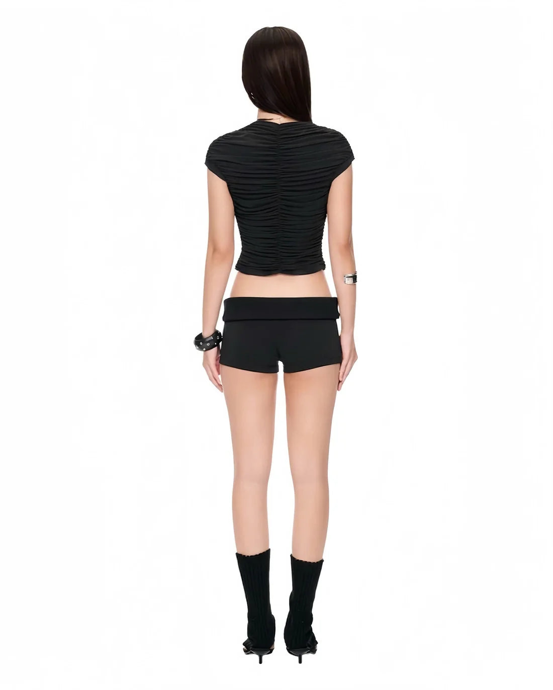 IUE STUDIO BLACK RUCHE WAVY TOP