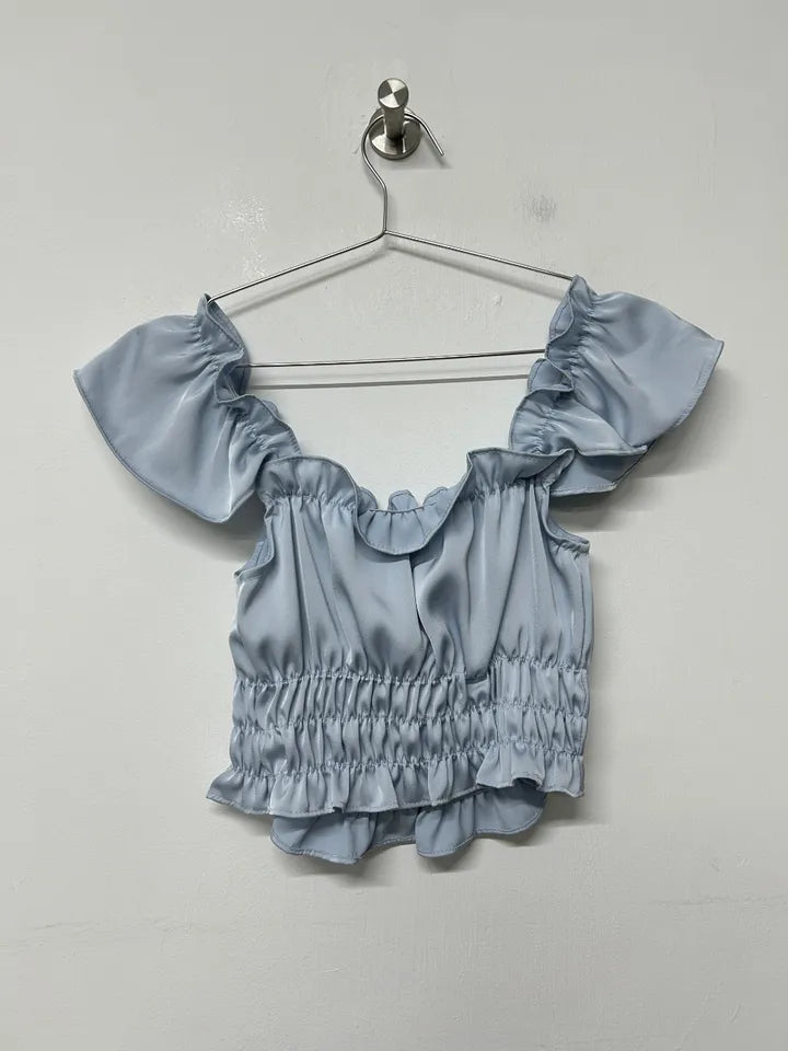 Satin cropped ruffle blouse
