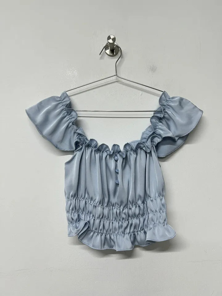 Satin cropped ruffle blouse