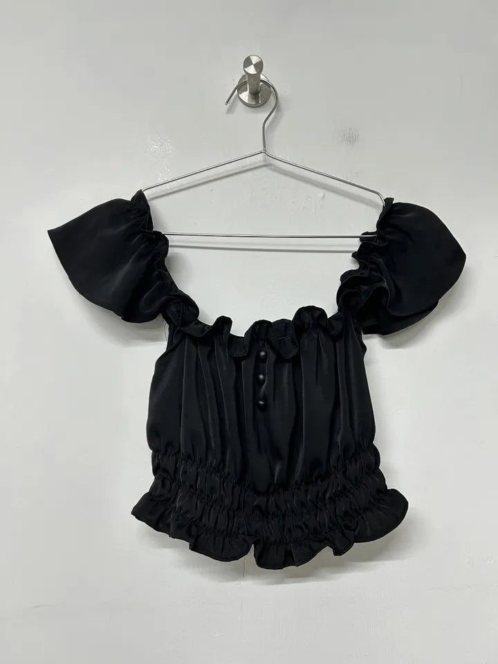 Satin cropped ruffle blouse