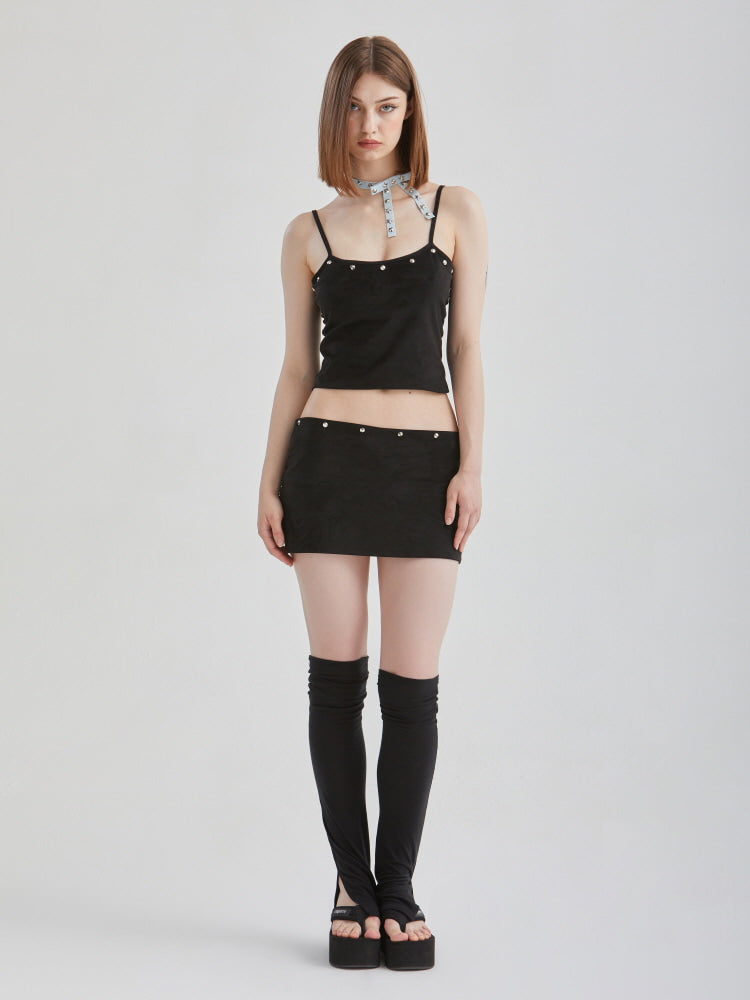 Velvet studs top & skirt set