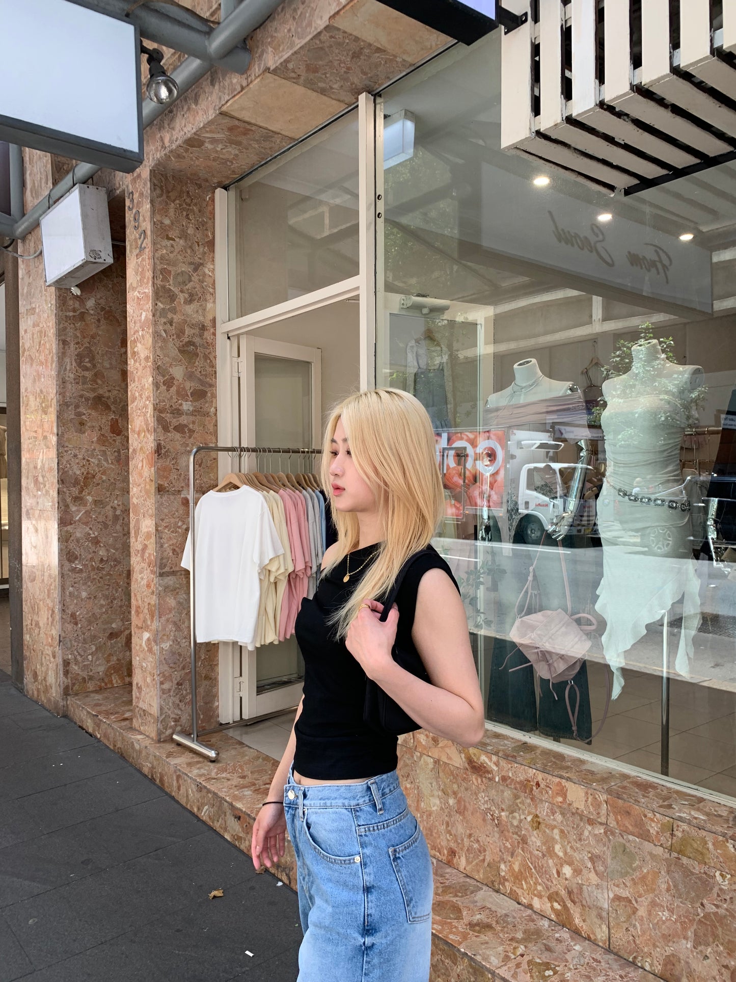 Asymmetrical neck top