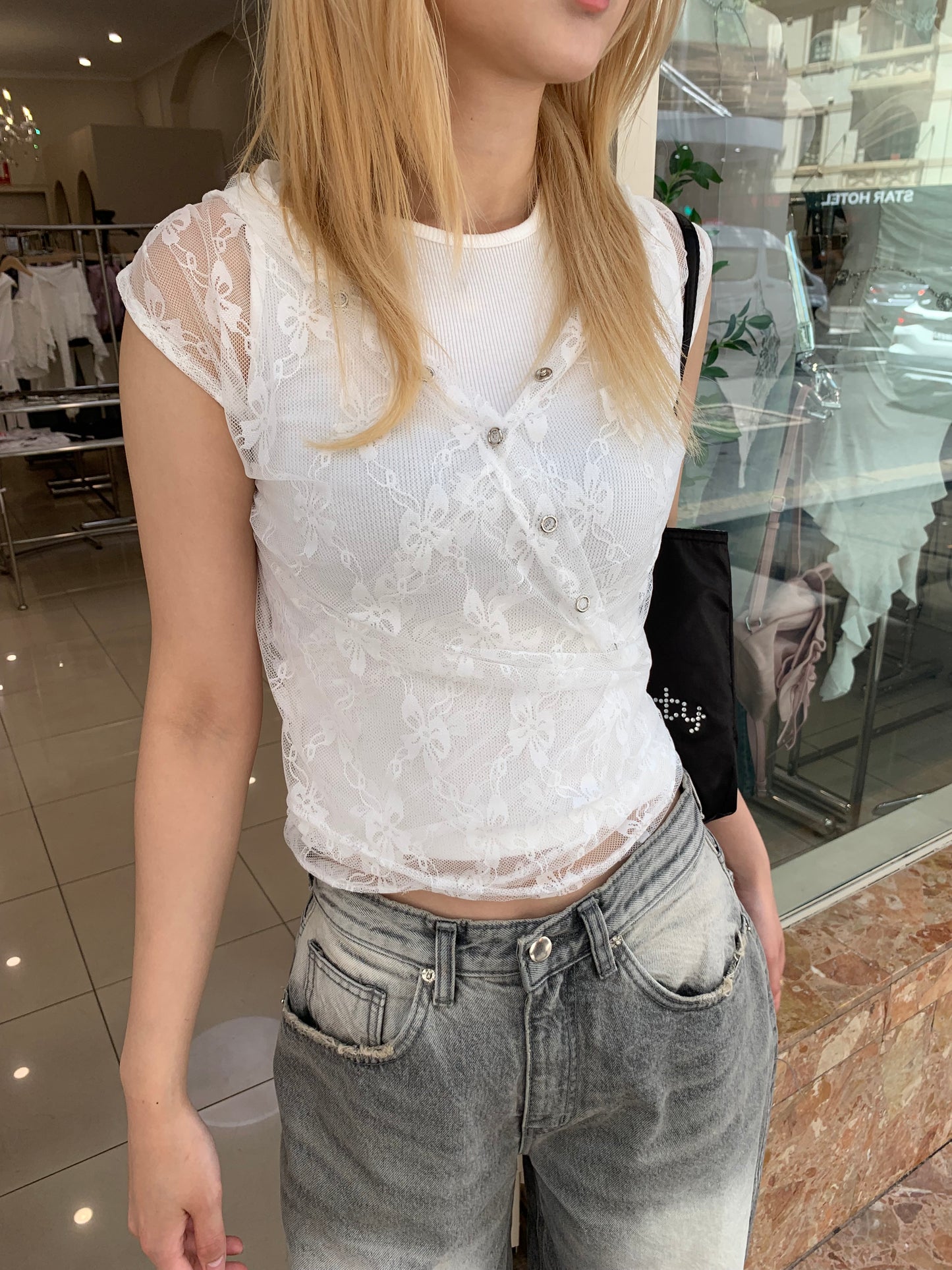 Lace ribbon hoodie