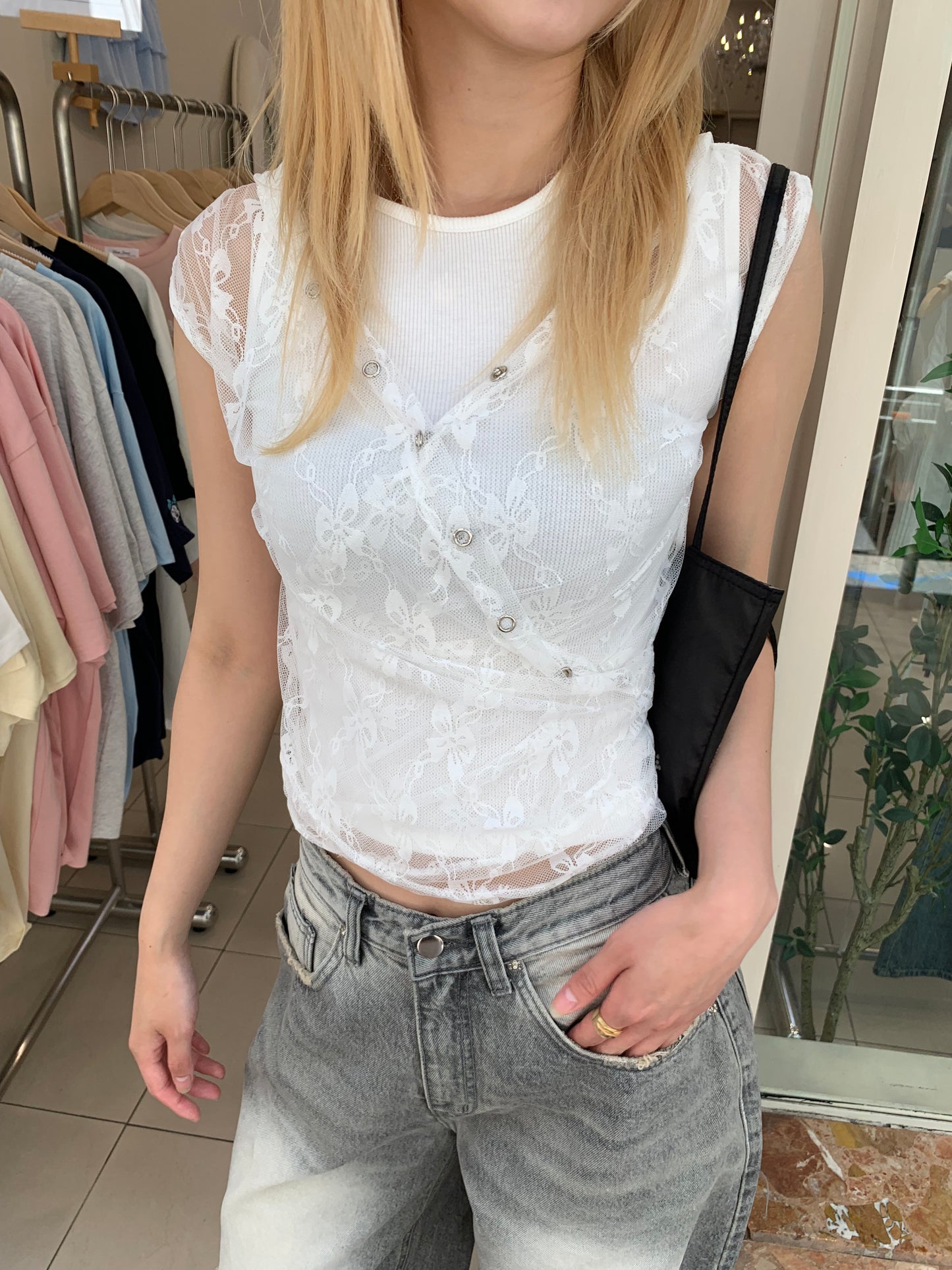Lace ribbon hoodie