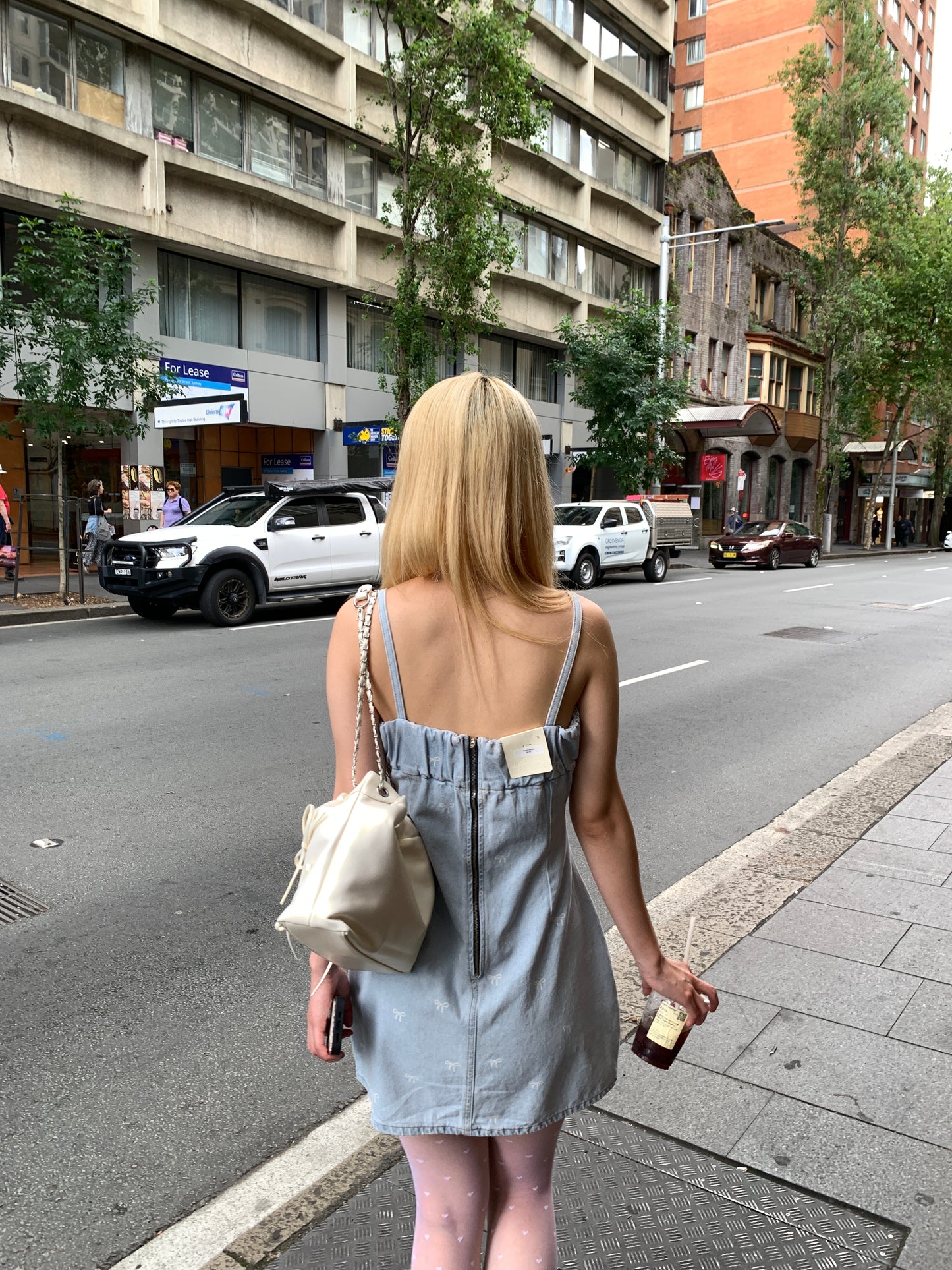 Ribbon denim mini dress
