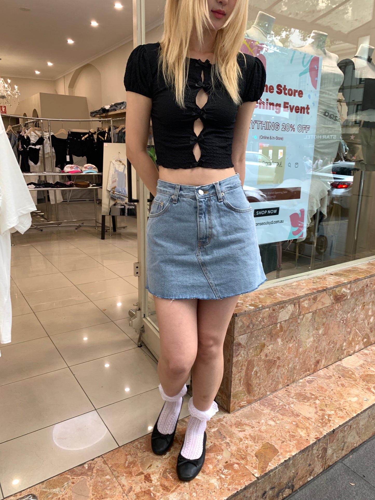 Denim mini skirts