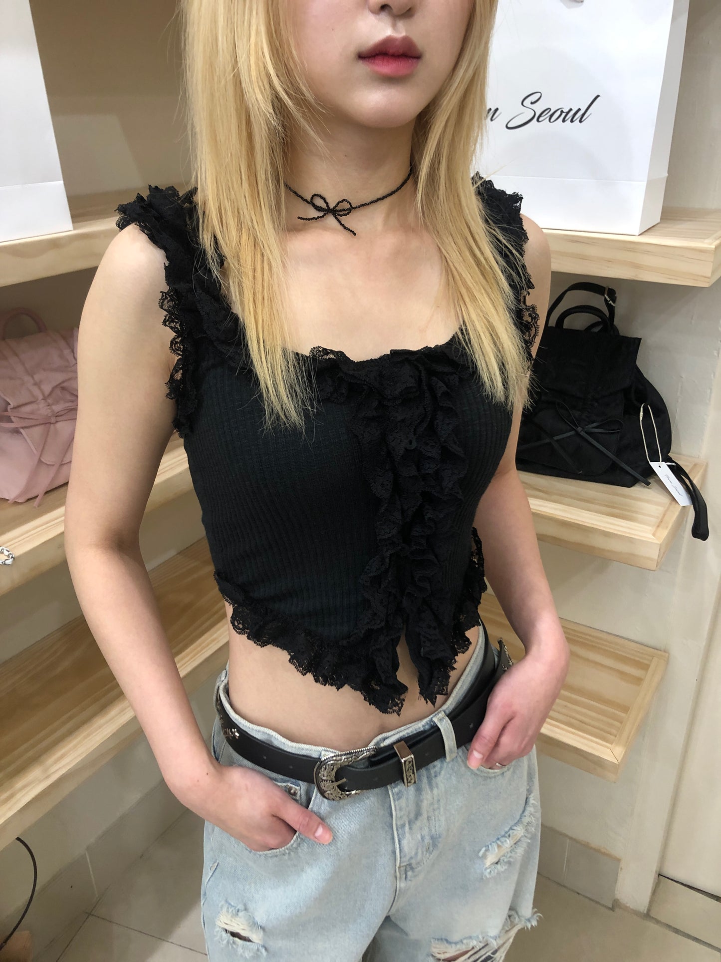 Lace frill sleeveless top
