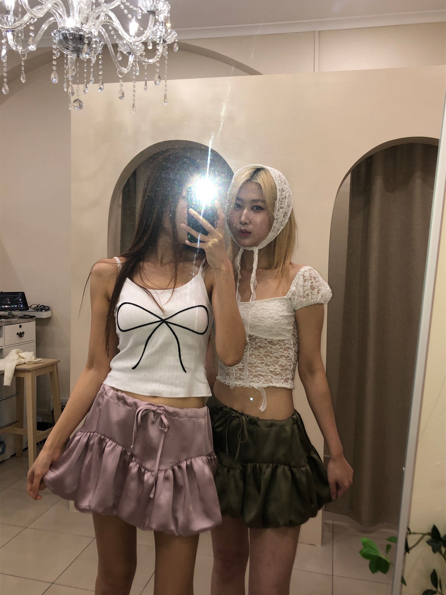 Satin pumpkin mini skirt