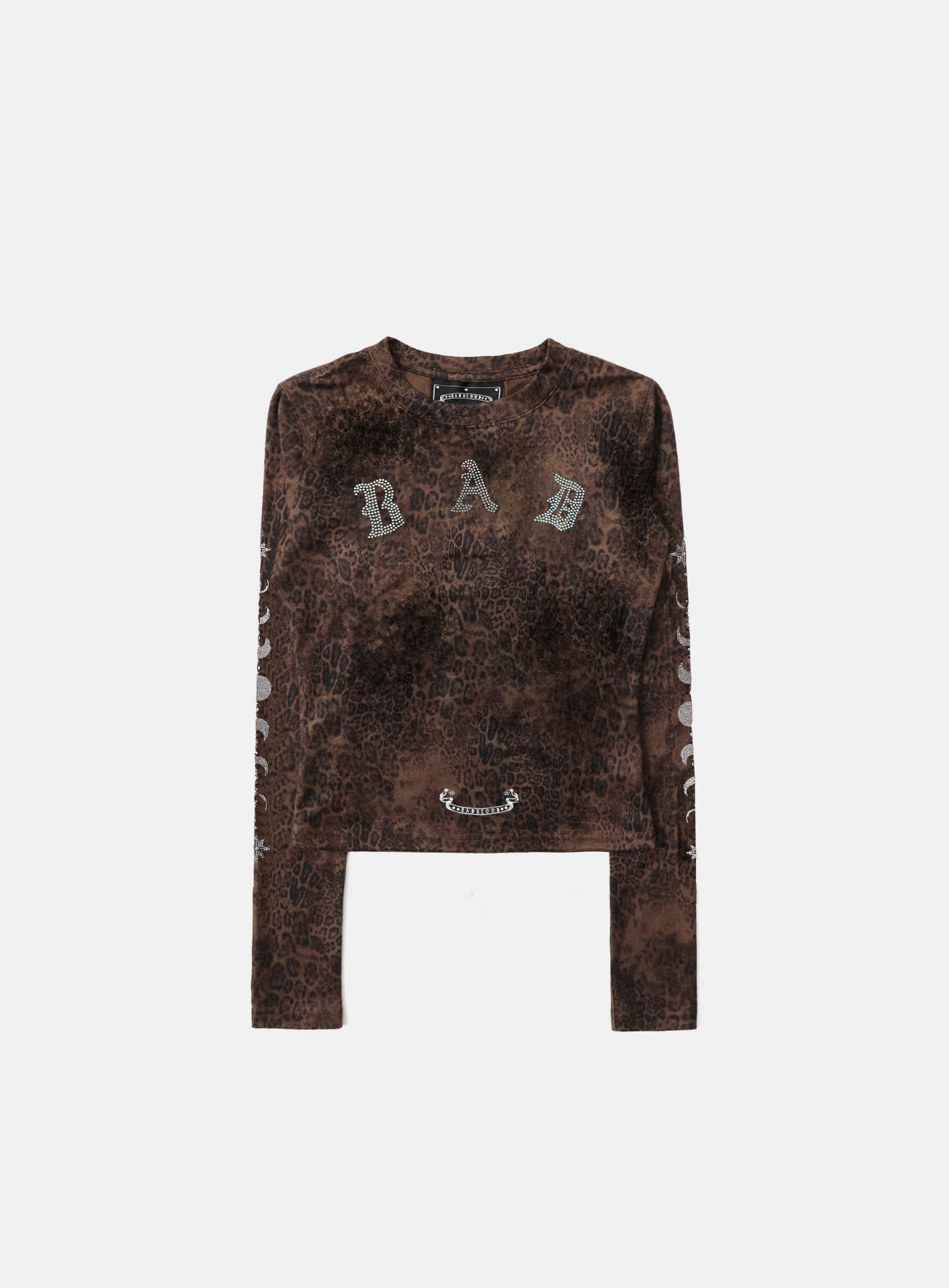 Mystic Rhinestone Logo Jersey Slim Long Sleeve -
Brown Leopard