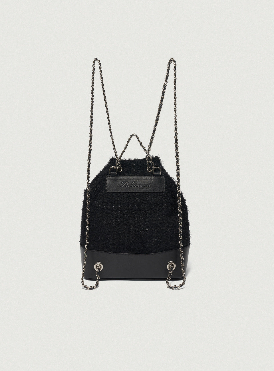 THEBARNNET TWEED DRAWSTRING CHAIN BACKPACK BLACK