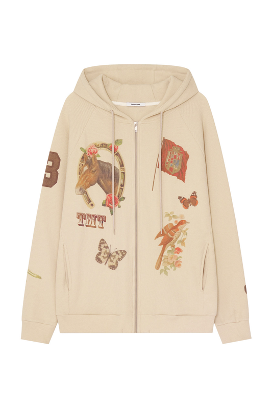 WESTERN WAFFLE ZIP-UP HOODIE BEIGE [NAYEON WEARS]