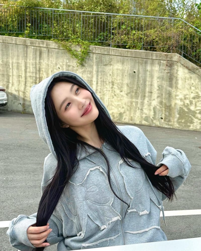 YOUHEE RIBBON HOOD ZIP-UP MELANGE GREY [JOY WEARS]