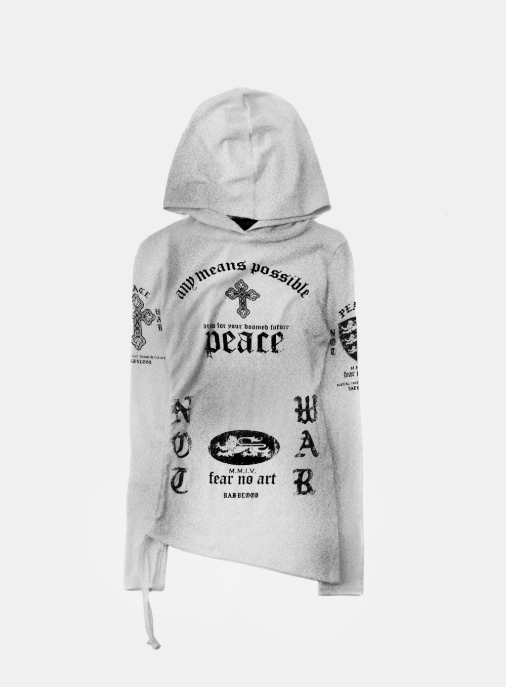 Peace Not War Slim Cutout Hoodie - White