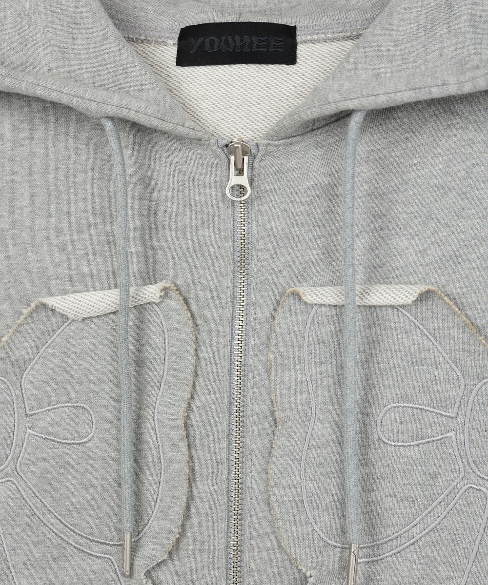 YOUHEE RIBBON HOOD ZIP-UP MELANGE GREY [JOY WEARS]