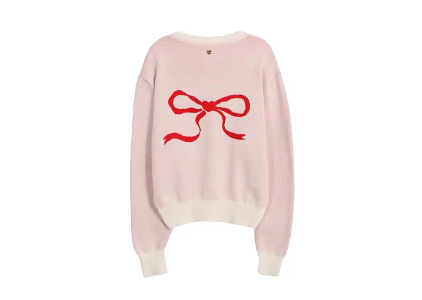 RONRON HEART RIBBON JACQUARD KNIT CARDIGAN BLUE/RED