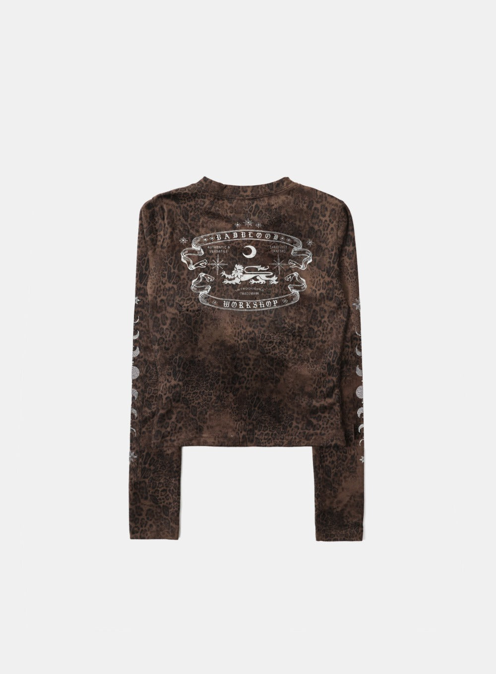 Mystic Rhinestone Logo Jersey Slim Long Sleeve -
Brown Leopard