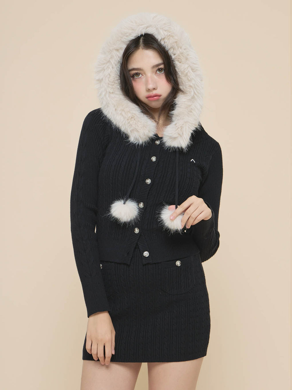 ANDMARY REO FUR KNIT SET UP BLACK