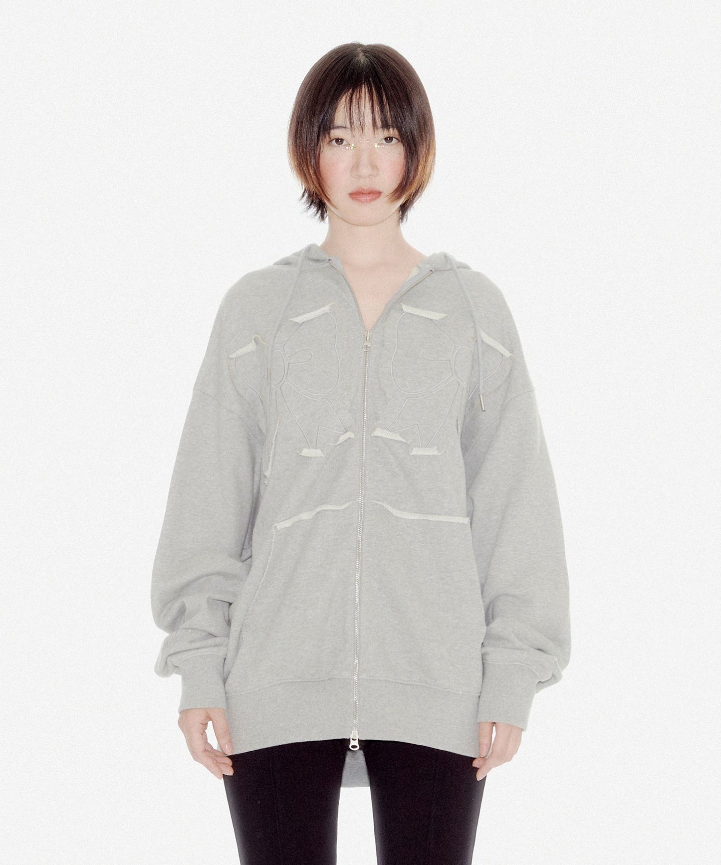 YOUHEE RIBBON HOOD ZIP-UP MELANGE GREY [JOY WEARS]