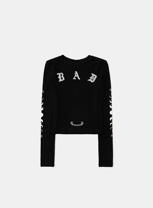 Mystic Rhinestone Logo Jersey Slim Long Sleeve - Black