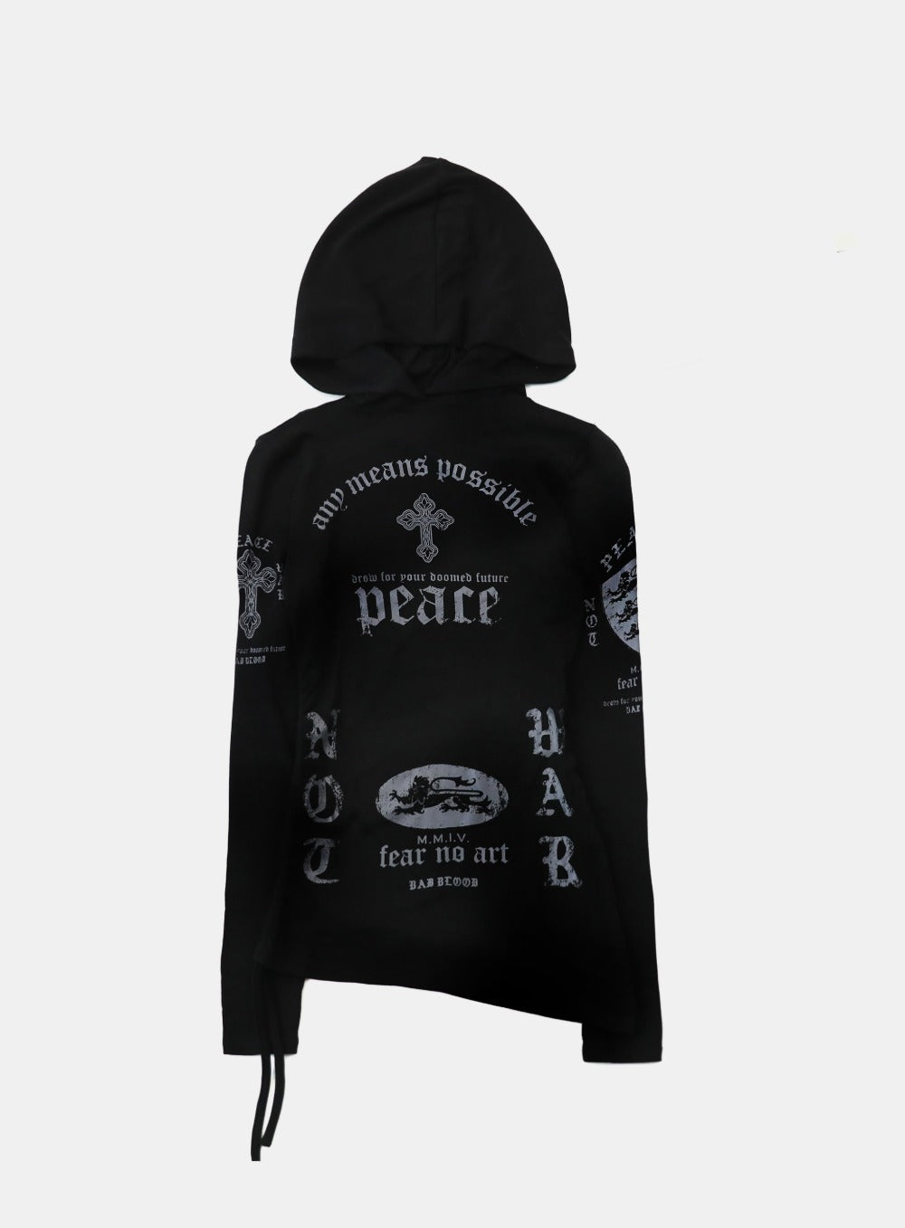 Peace Not War Slim Cutout Hoodie - Black