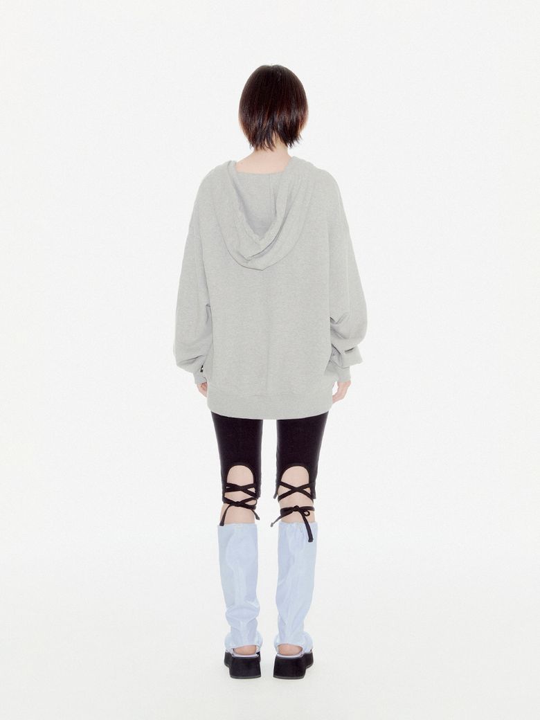 YOUHEE RIBBON HOOD ZIP-UP MELANGE GREY [JOY WEARS]