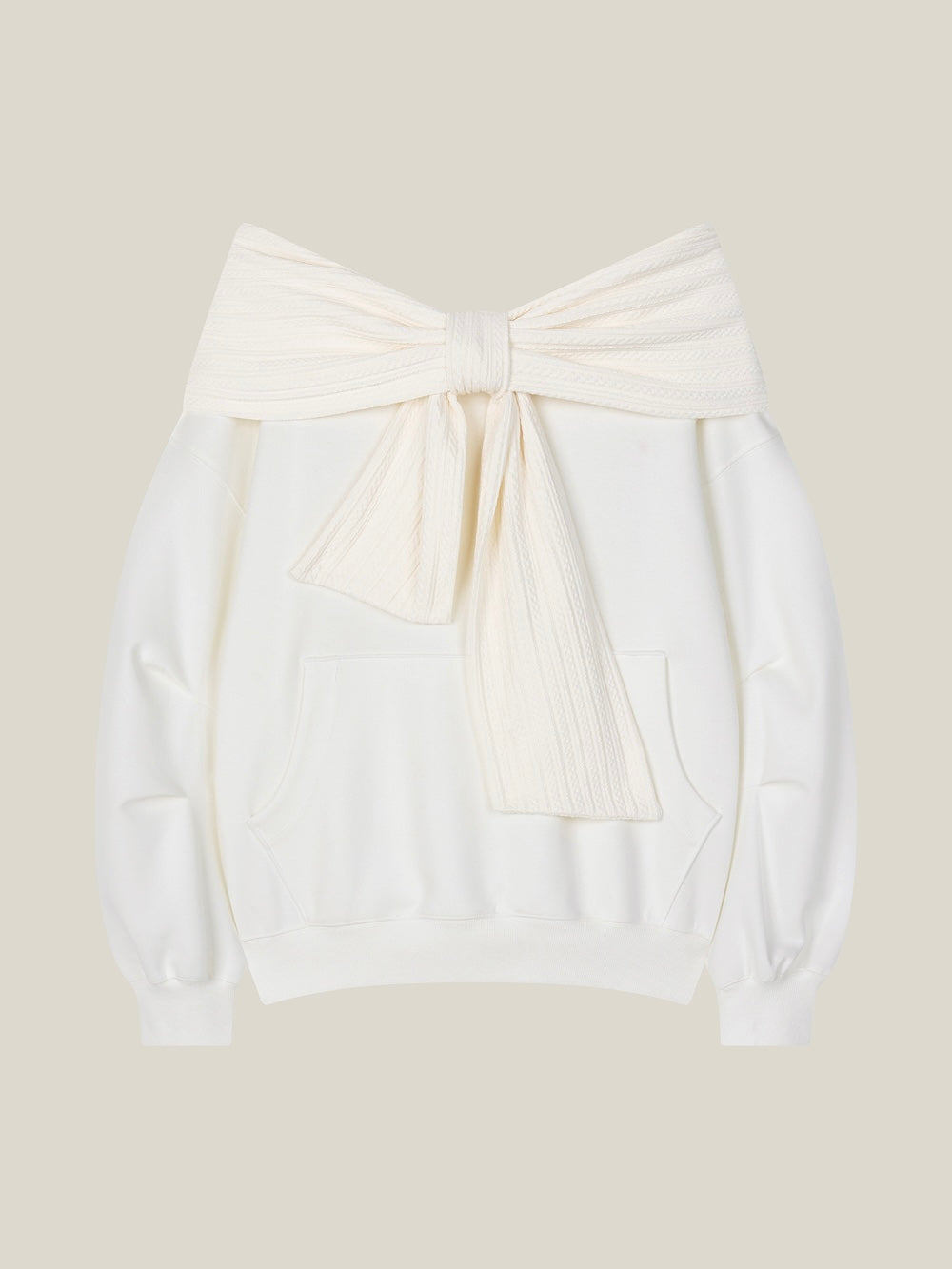 THETIS TWO-WAY RIBBON OFF SHOULDER HOODIE WHITE [SOMI, IAN WEARS]
