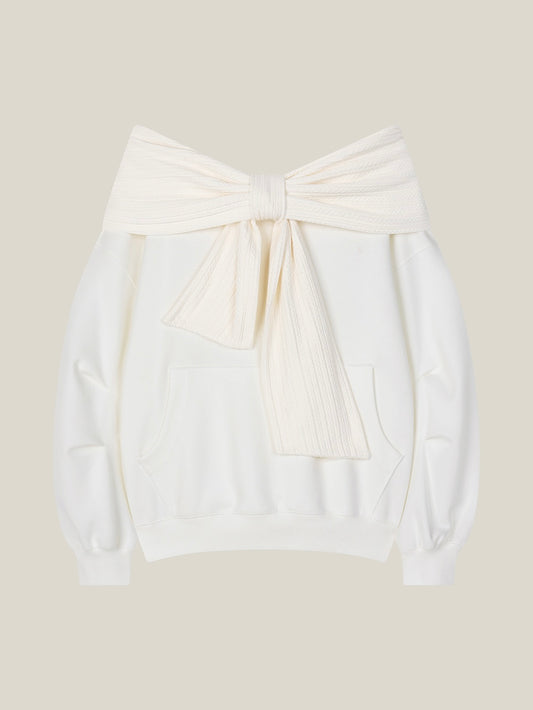 THETIS TWO-WAY RIBBON OFF SHOULDER HOODIE WHITE [SOMI, IAN WEARS]