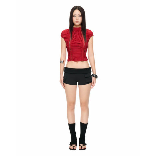 IUE STUDIO RUCHE IN RED WAVY TOP