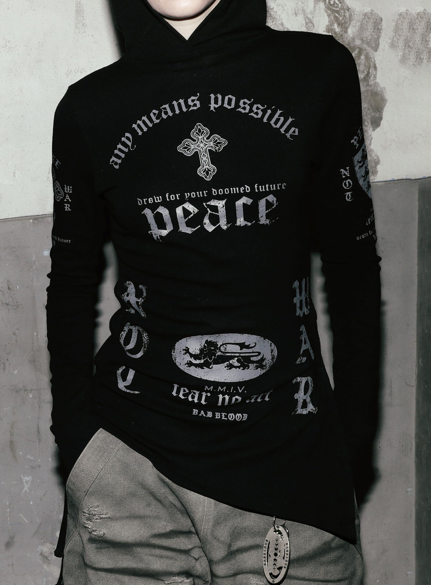 Peace Not War Slim Cutout Hoodie - Black