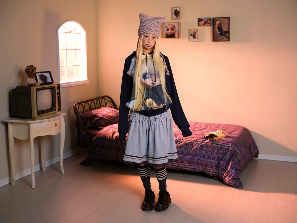 COYSEIO X BLYTHE GRAPHIC ZIP-UP HOODIE NAVY