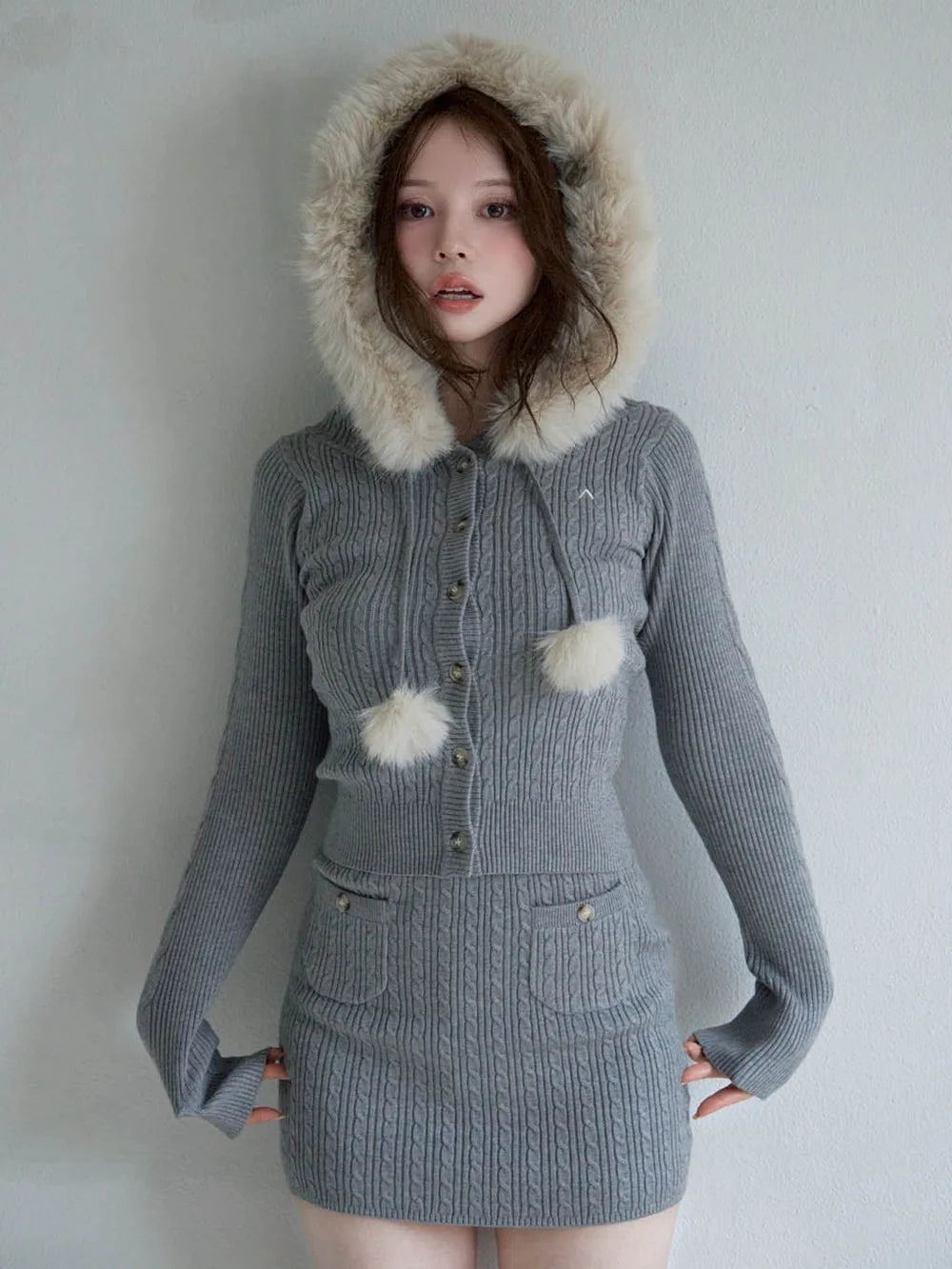 ANDMARY REO FUR KNIT SET UP GREY