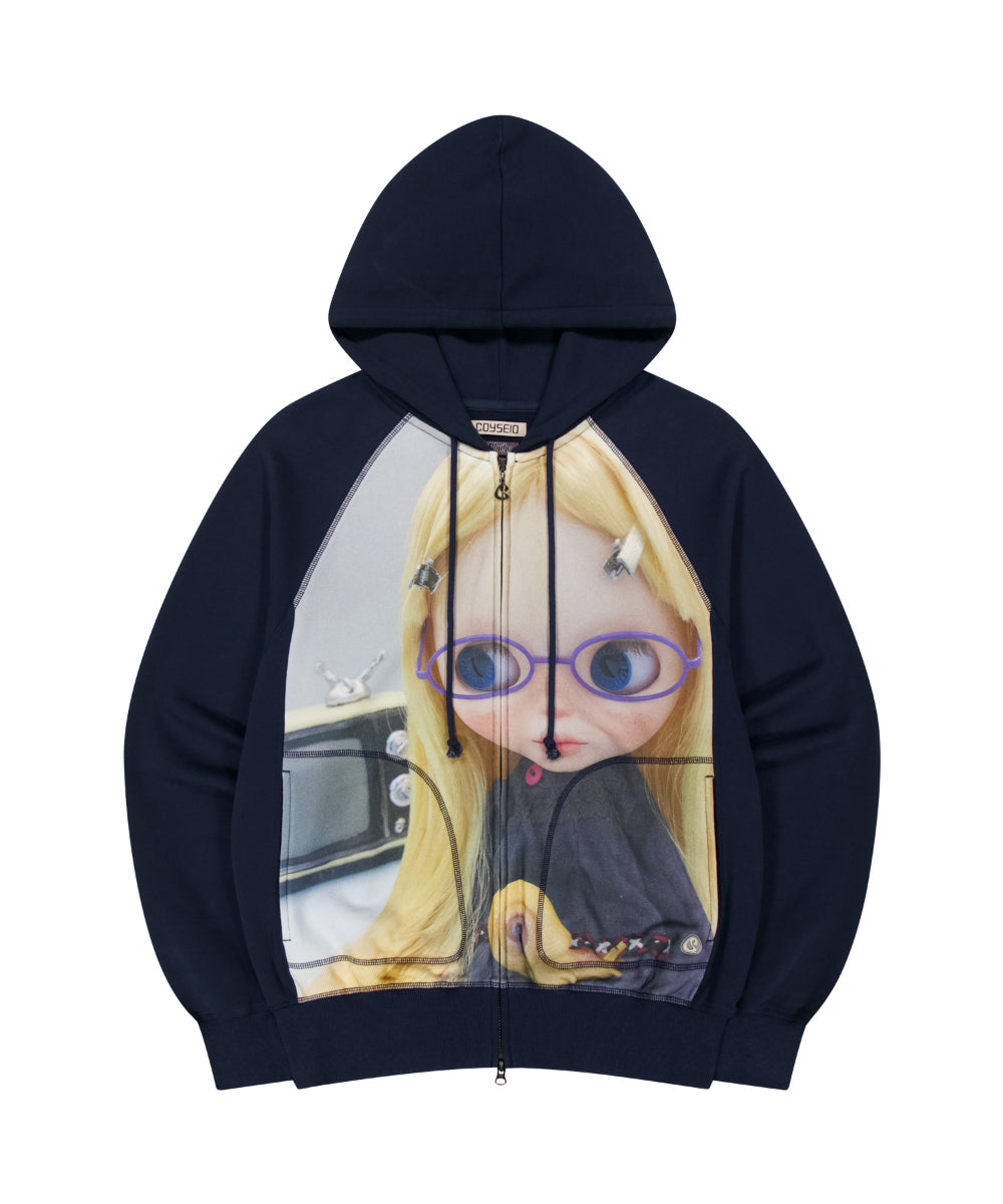 COYSEIO X BLYTHE GRAPHIC ZIP-UP HOODIE NAVY