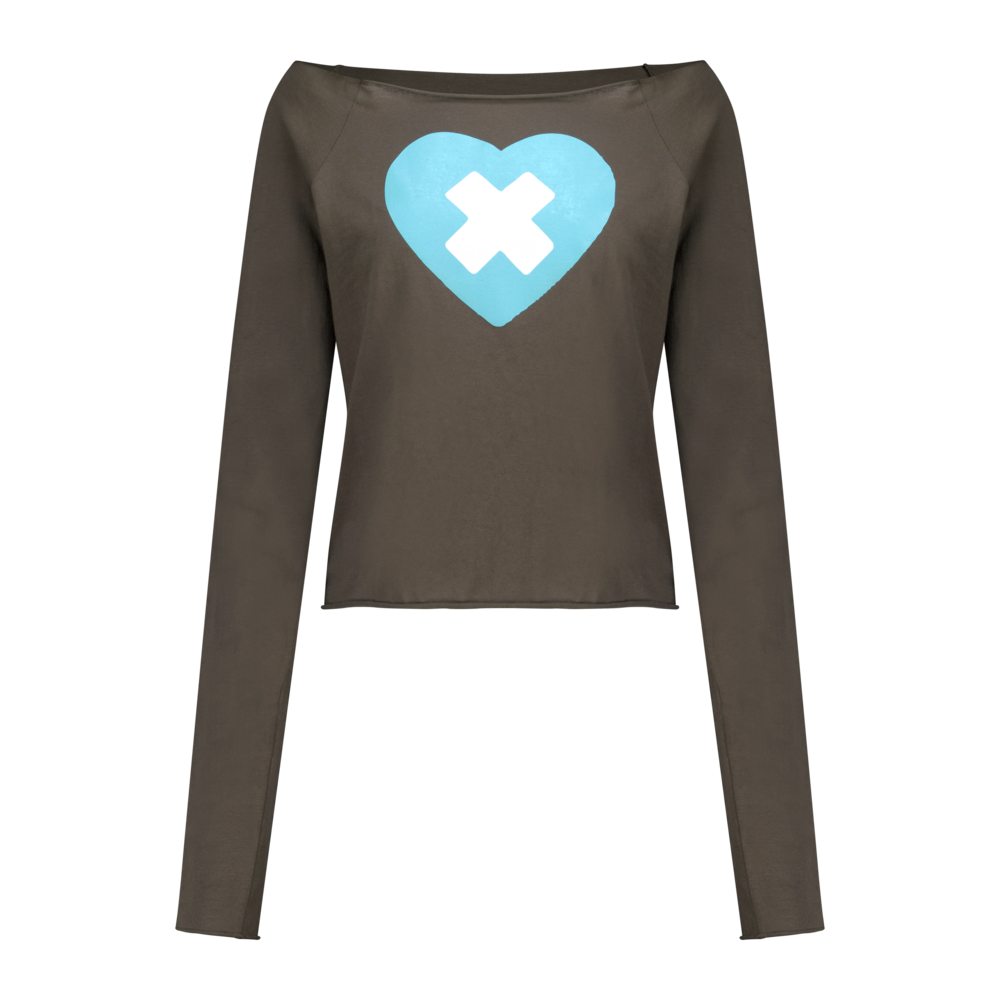 FAERIE CROSS HEART CUT OFF T SHIRT CREAM/PINK/BROWN [ILLIT WEARS]