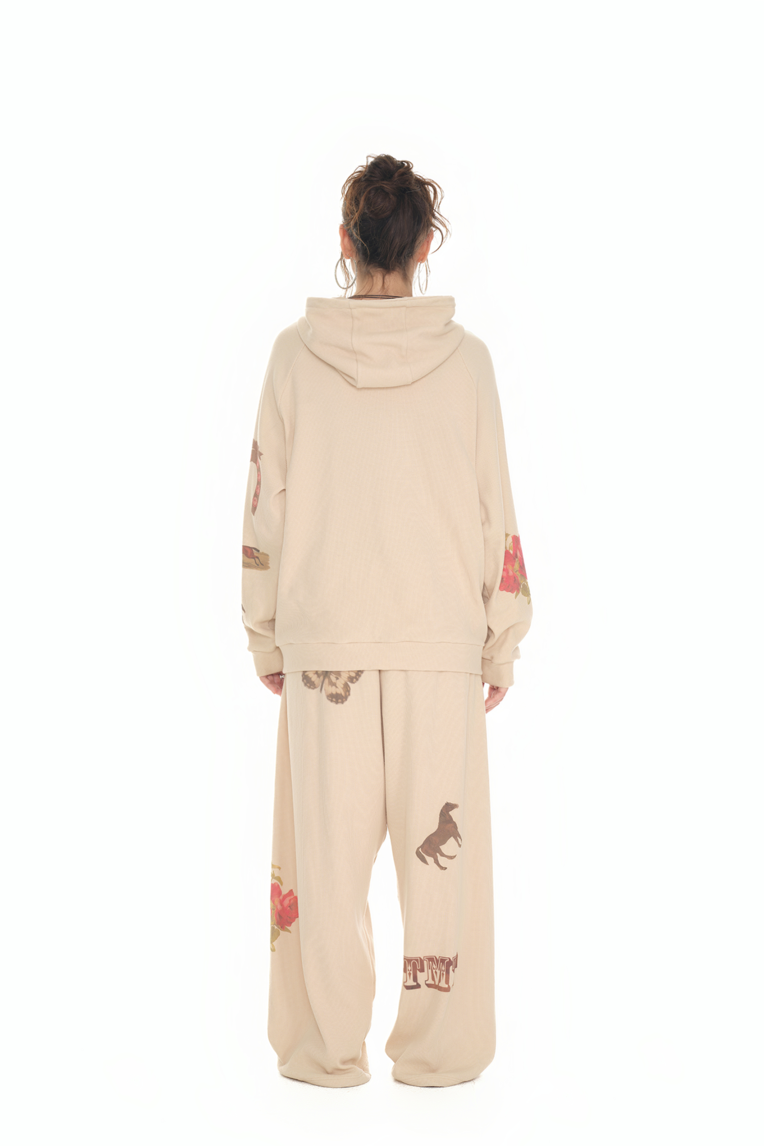 WESTERN WAFFLE ZIP-UP HOODIE BEIGE [NAYEON WEARS]