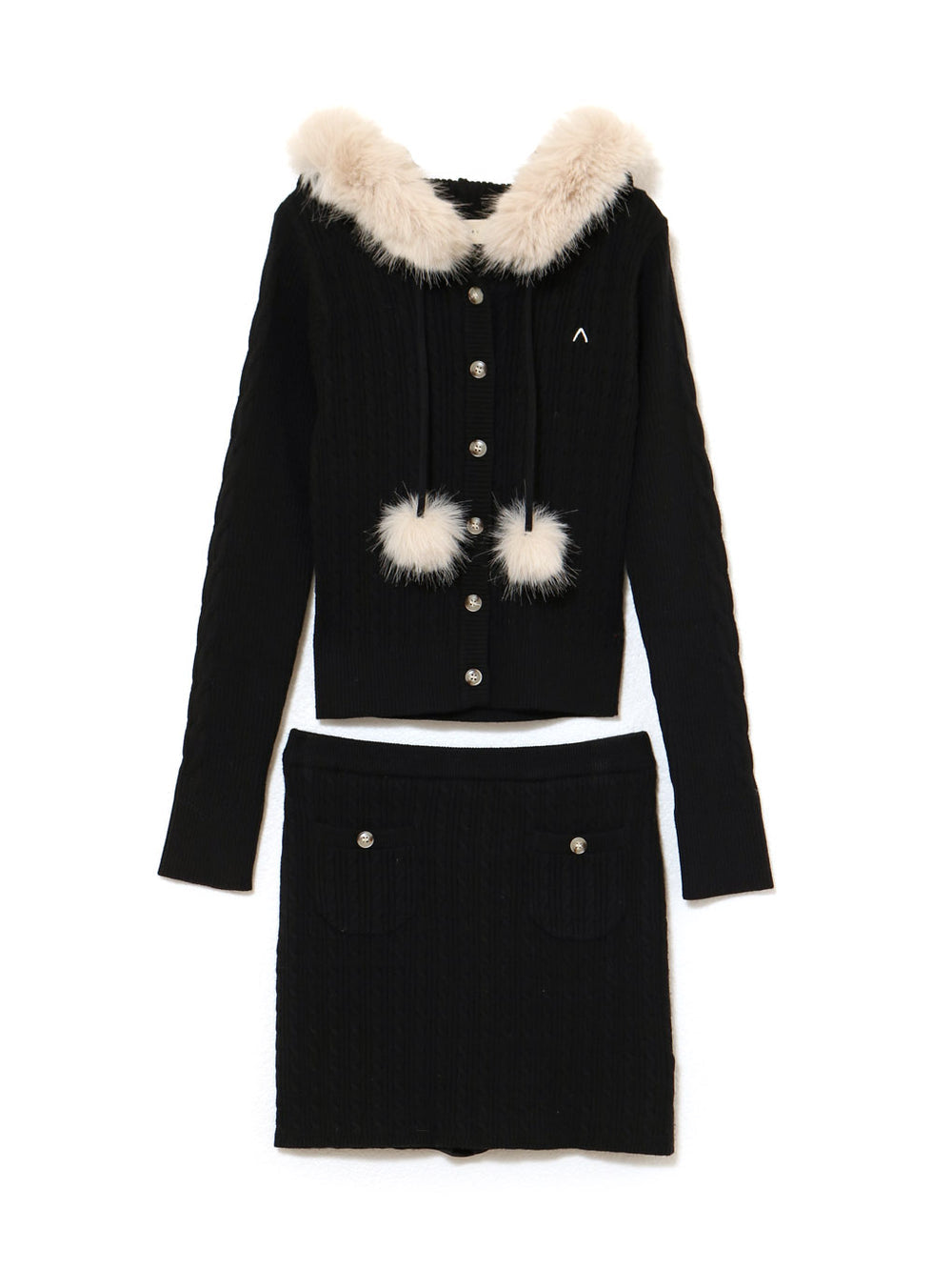 ANDMARY REO FUR KNIT SET UP BLACK