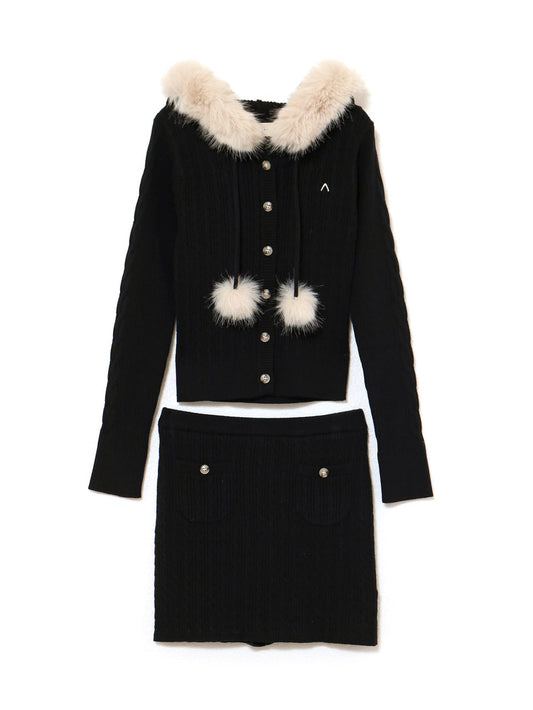 ANDMARY REO FUR KNIT SET UP BLACK