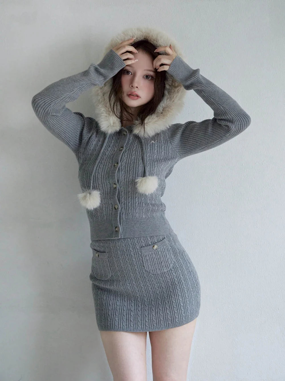 ANDMARY REO FUR KNIT SET UP GREY
