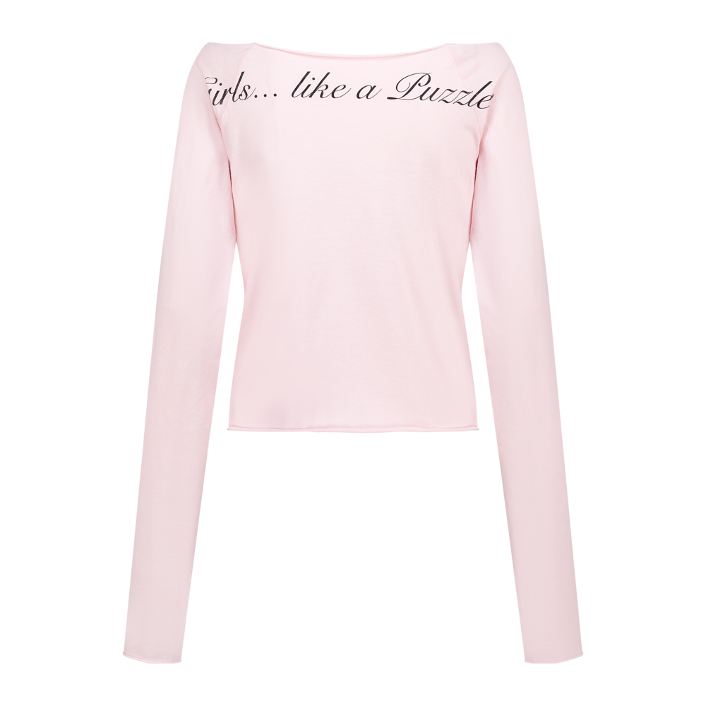 FAERIE CROSS HEART CUT OFF T SHIRT CREAM/PINK/BROWN [ILLIT WEARS]
