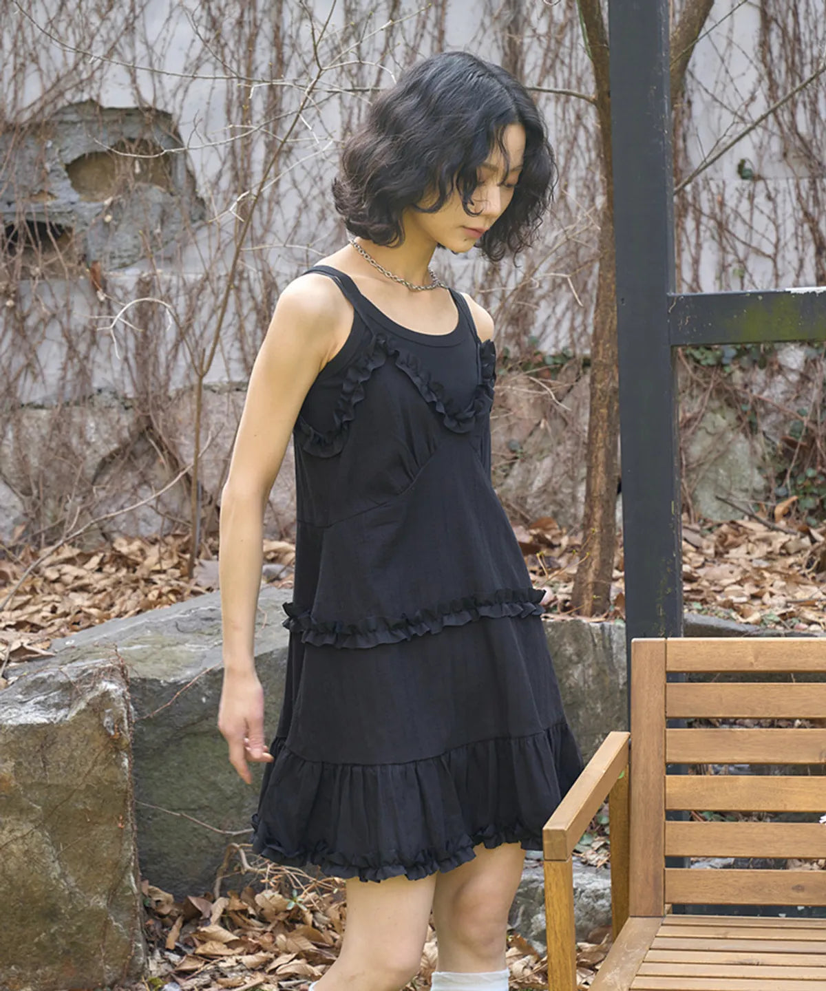 The Green Lab ruffled tiered bustier dress