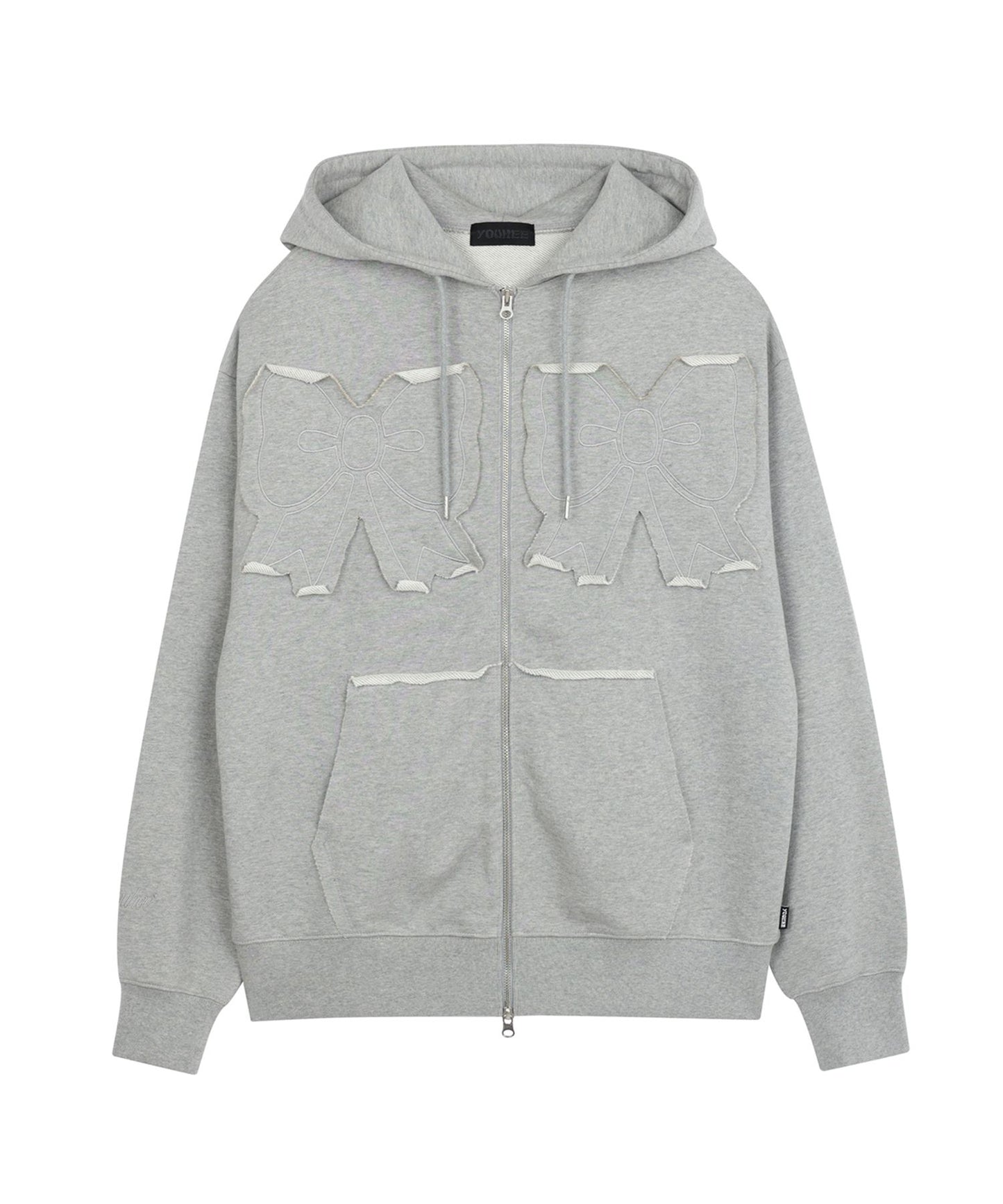 YOUHEE RIBBON HOOD ZIP-UP MELANGE GREY [JOY WEARS]