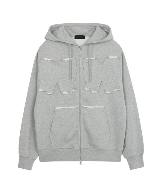 YOUHEE RIBBON HOOD ZIP-UP MELANGE GREY [JOY WEARS]