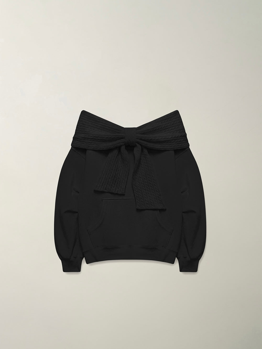 THETIS TWO-WAY RIBBON OFF SHOULDER HOODIE BLACK