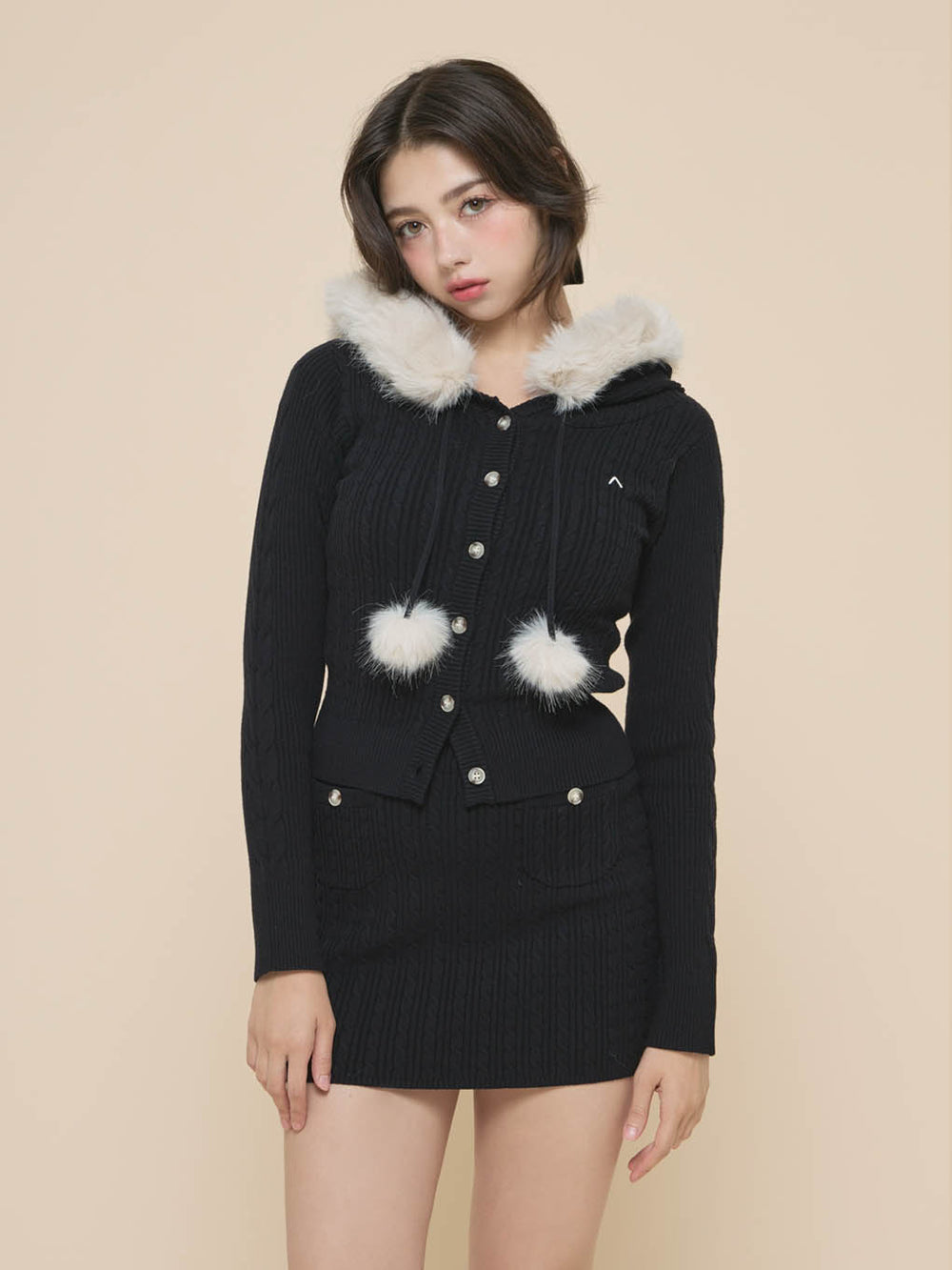 ANDMARY REO FUR KNIT SET UP BLACK