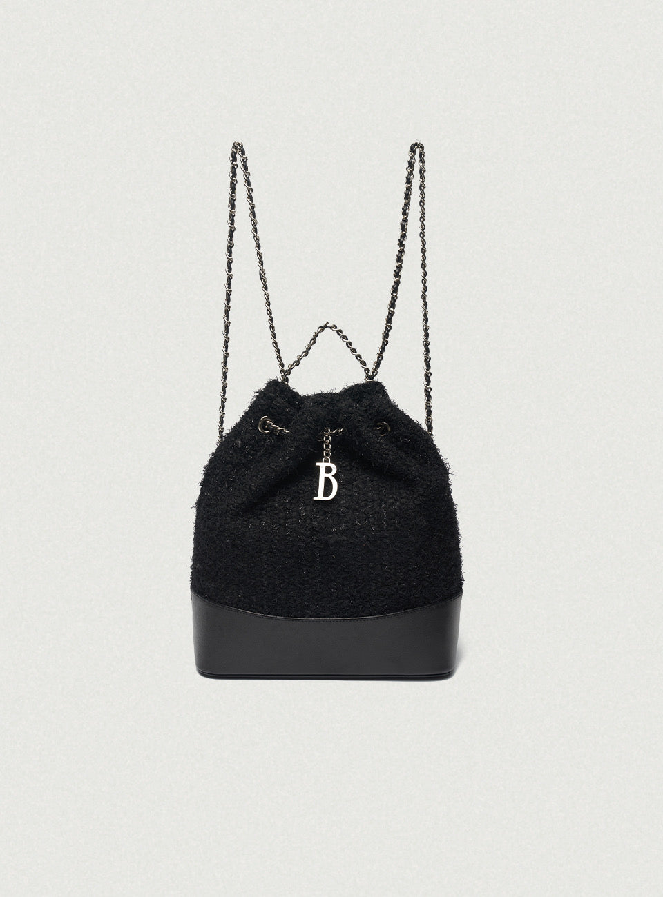 THEBARNNET TWEED DRAWSTRING CHAIN BACKPACK BLACK