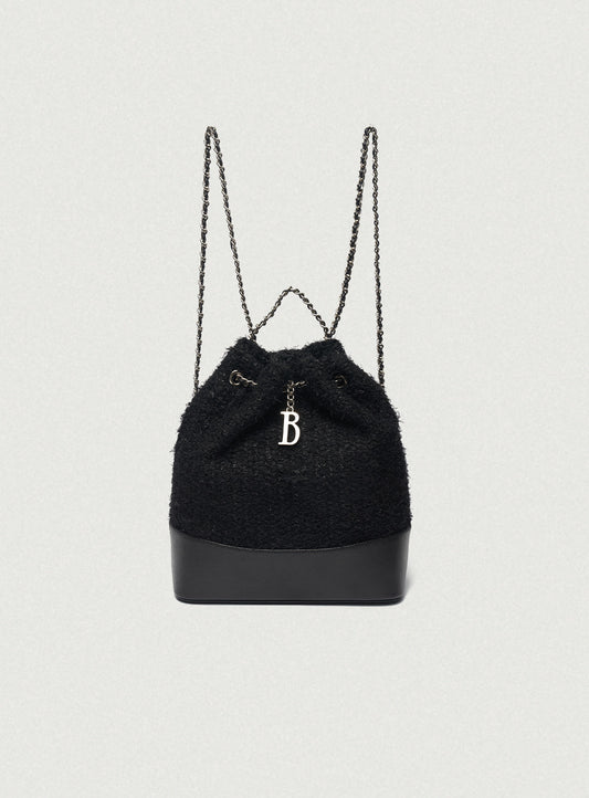 THEBARNNET TWEED DRAWSTRING CHAIN BACKPACK BLACK
