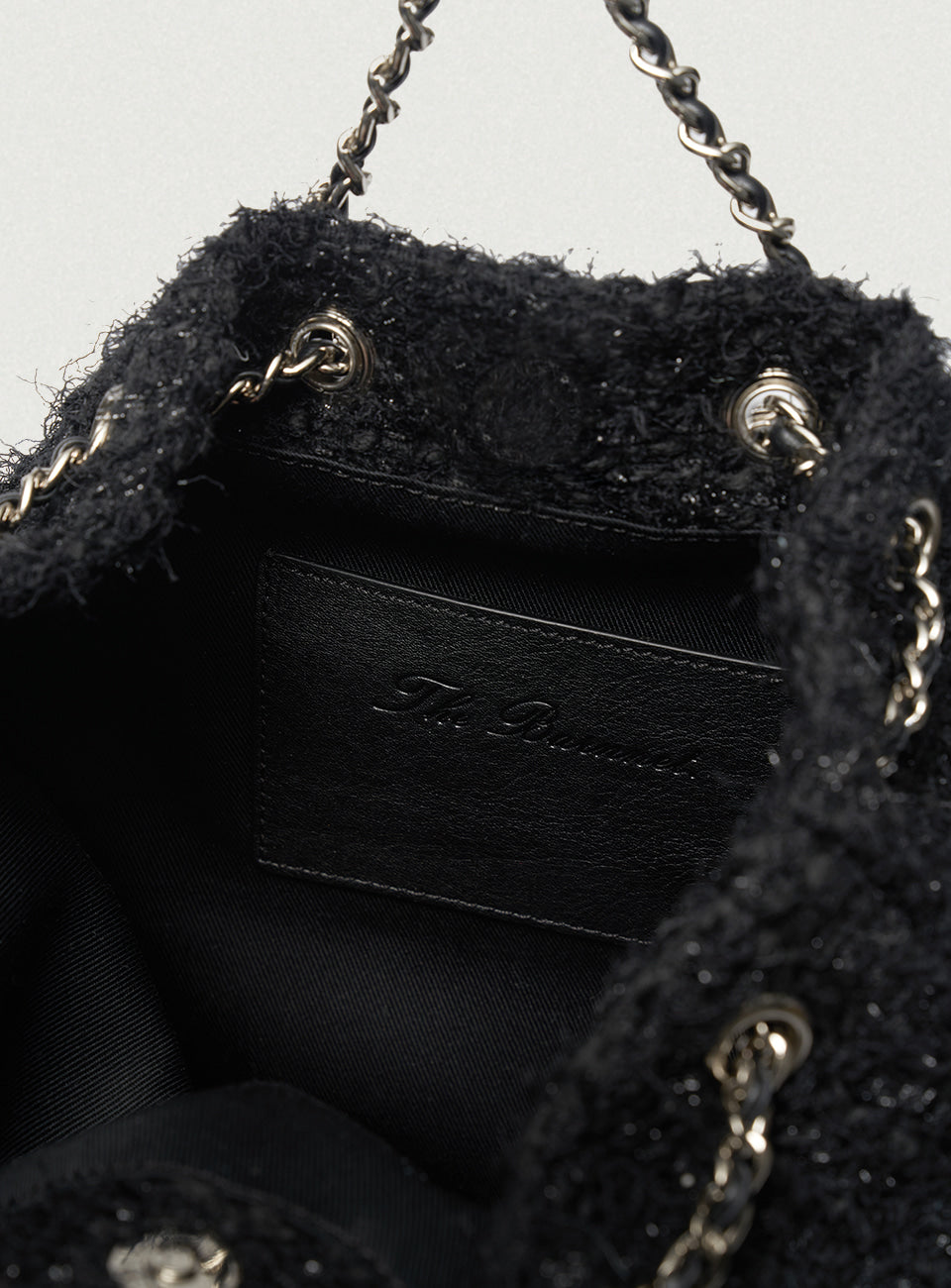 THEBARNNET TWEED DRAWSTRING CHAIN BACKPACK BLACK